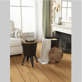 Farmhouse Rustic Distressed Metal Accent Cocktail Table With Wood Top-BLK, Set Of 2