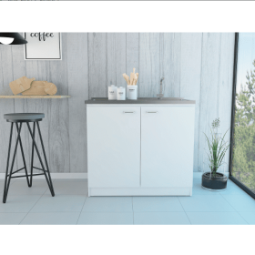 White Rectangle 2-Door Utility Sink And Cabinet