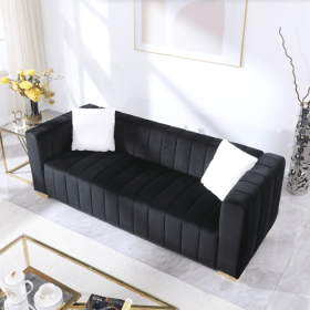 A Modern Channel Sofa Take On A Traditional Chesterfield,Black Color,3 Seater