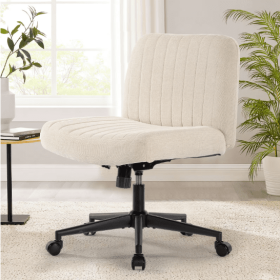 Armless Office Chair, Linen Wide Seat Home Office Chair, Cute Computer Chair With Swing Backrest