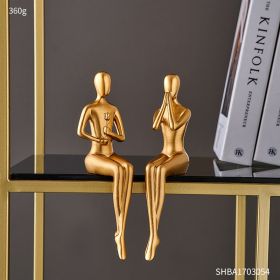 Abstract Golden Sculpture & lamp; Figurines for Interior Resin Figure Statue Modern Home Decor Desk Accessories Nordic Room Decoration (Color: 2PCS-LOVE)